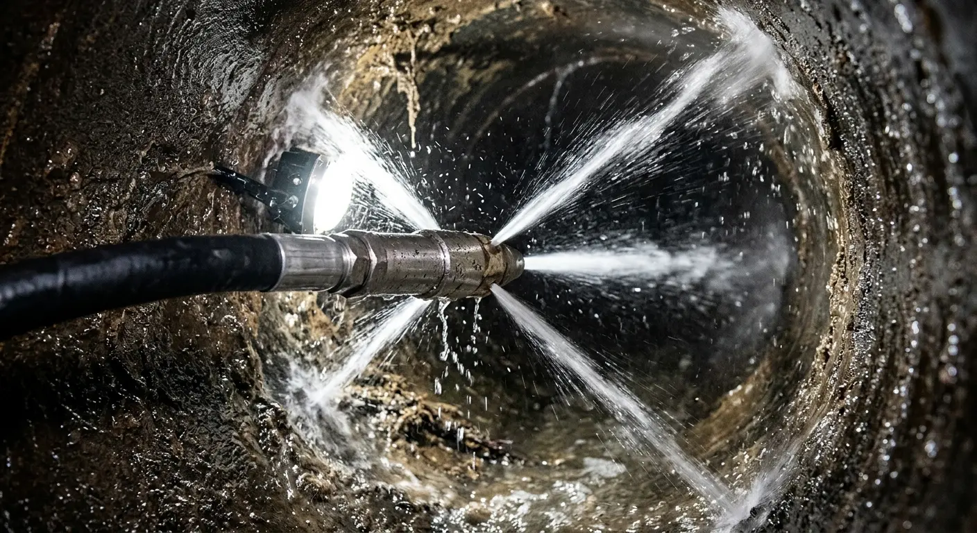 High-pressure hydro jetting nozzle cleaning sewer pipe for Sewer Cleanout in Salem Lakes